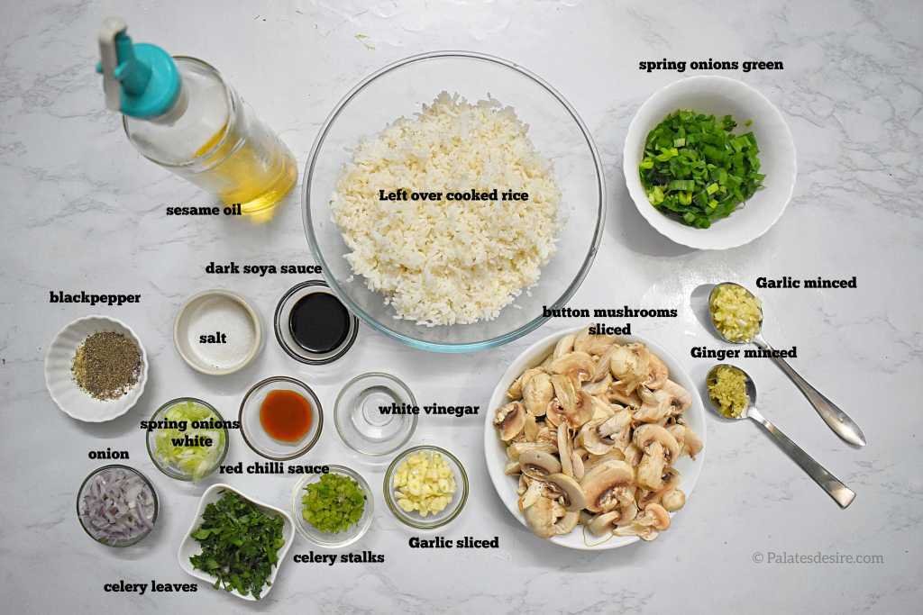 ingredients for mushroom garlic fried rice